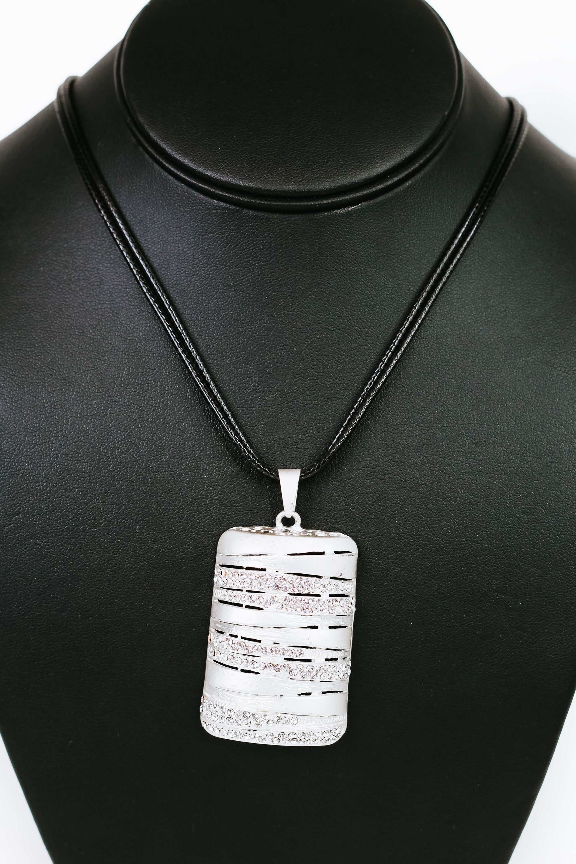 Brush & Rhinestone Overlap Raised Rectangle Necklace