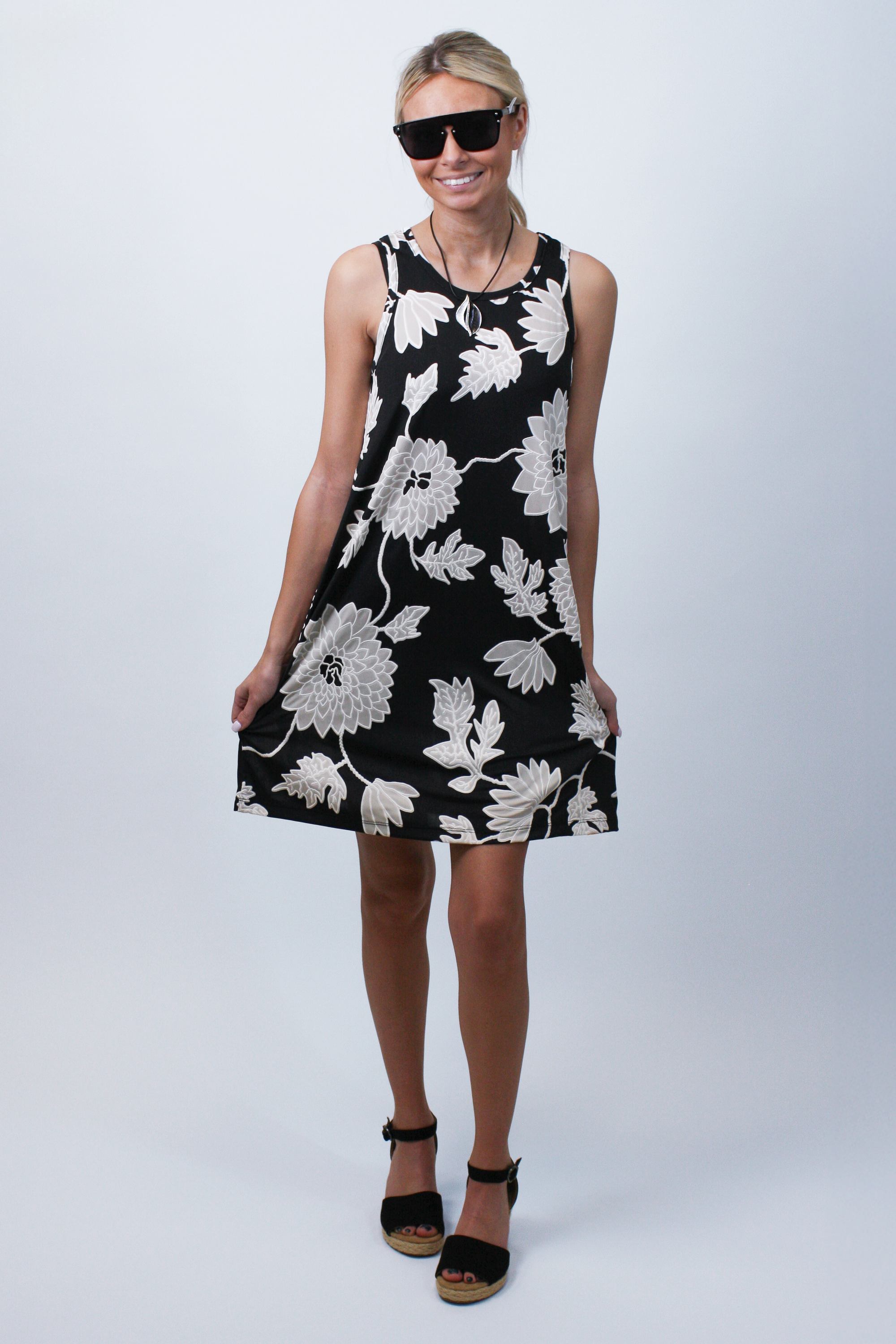 Sleeveless Printed Knit A-Line Dress (SALE)