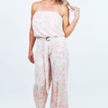 Strapless Textured Floral Wide Leg Jumpsuit w/ Belt (SALE)