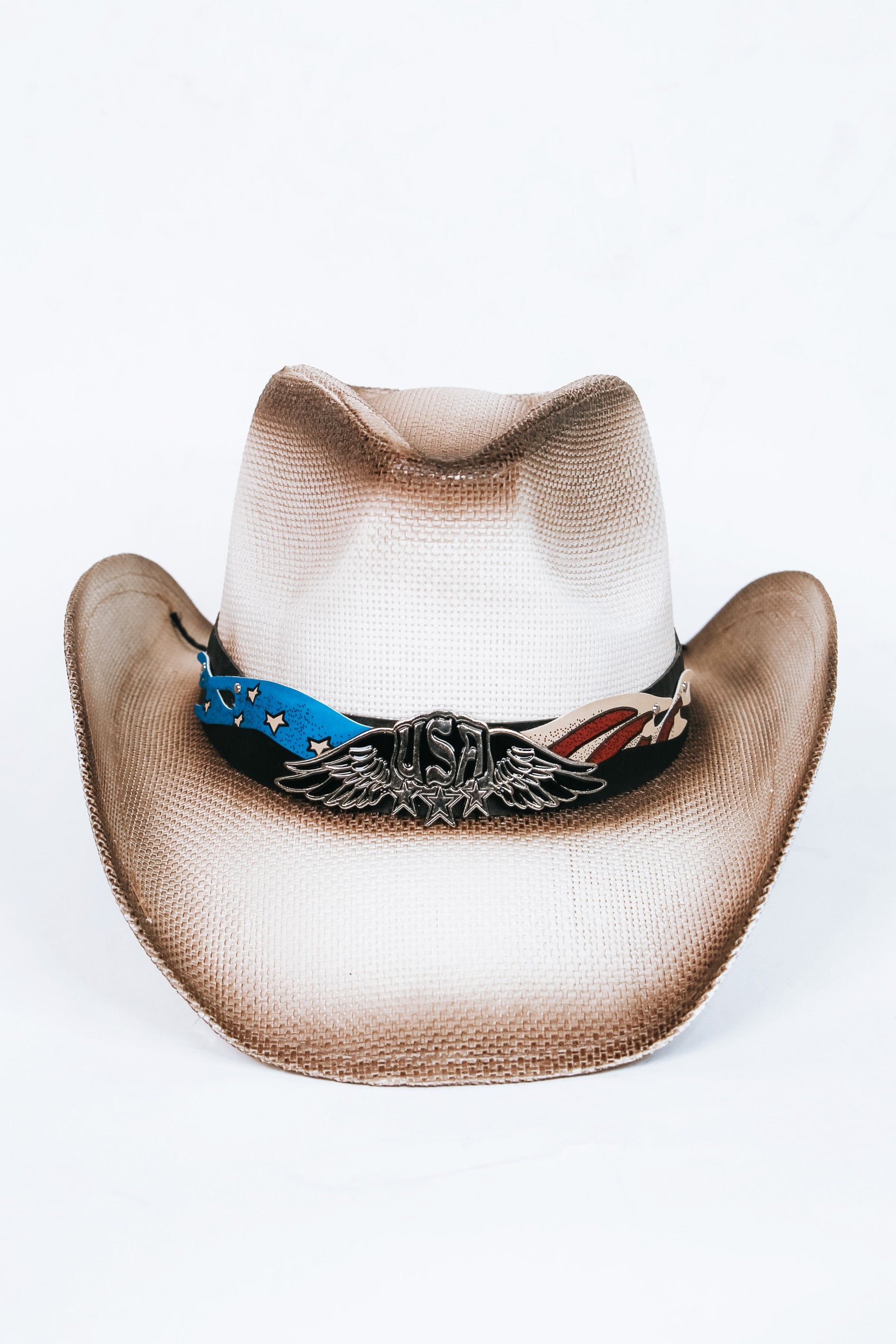Straw Cowboy Hat w/ Patriotic Emblems