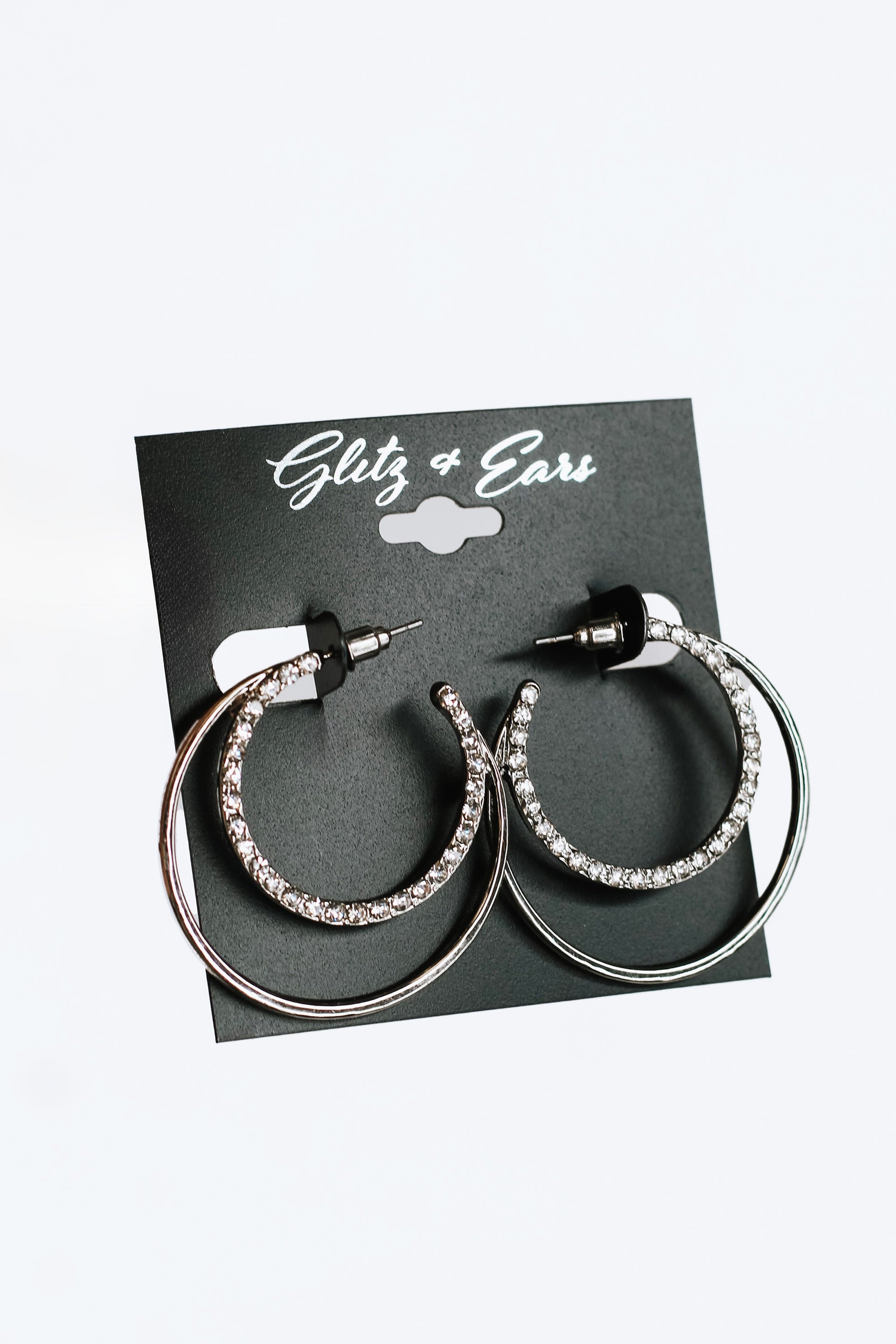 Medium Rhinestone Circle in a Metal Circle Open Hoop Earrings