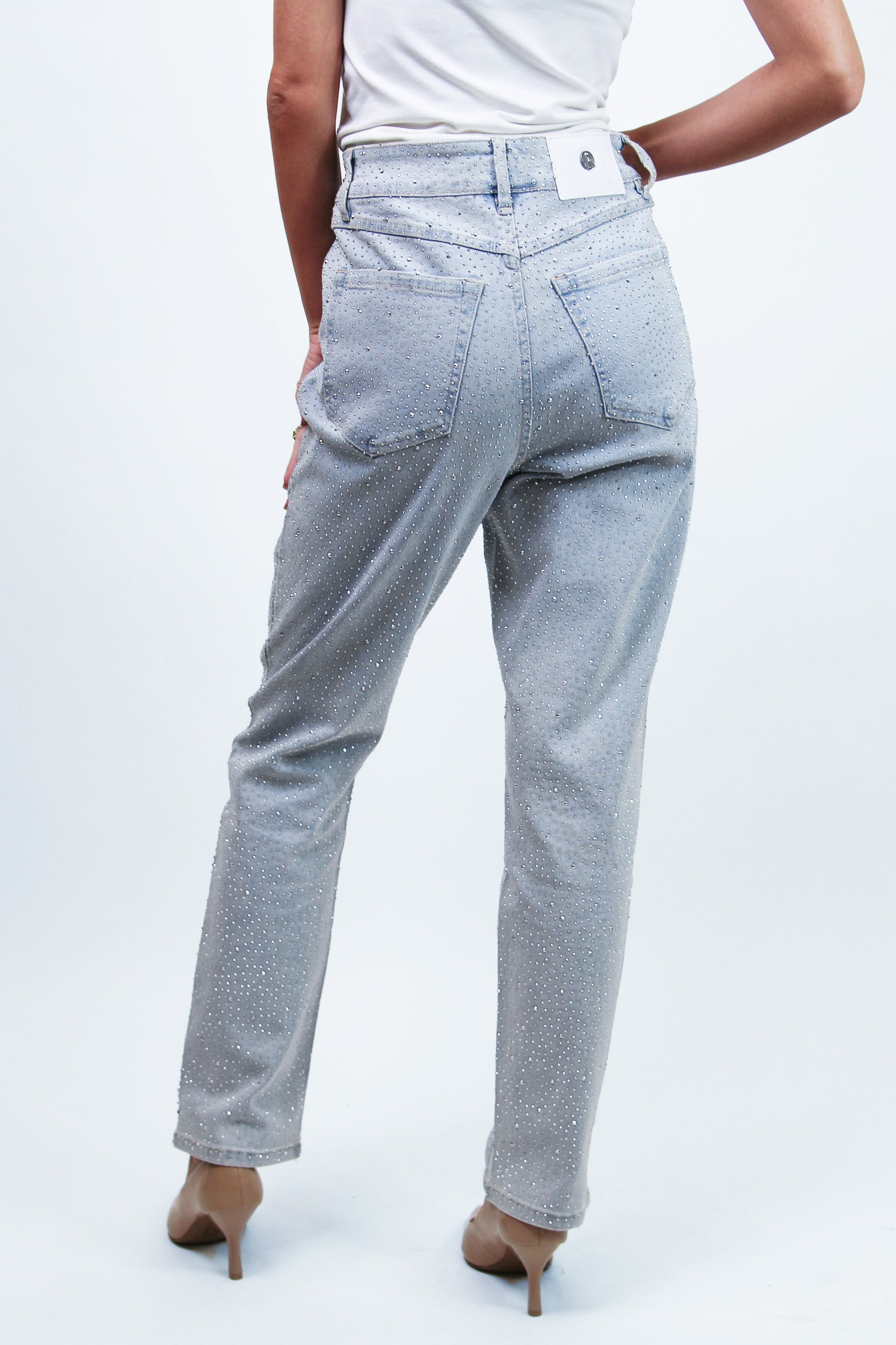 High Rise Skinny Jeans w/ Front & Back Rhinestone Embellishments