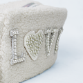 Rhinestone & Pearl Love Heart Furry Pouch