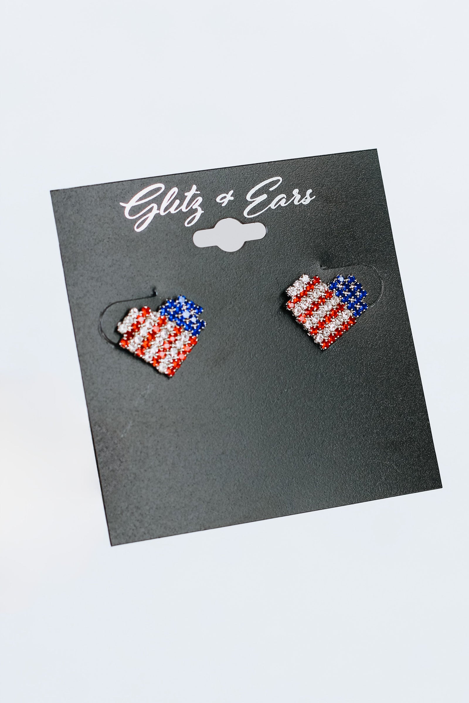 USA Flag Rhinestone Heart Stud Earrings