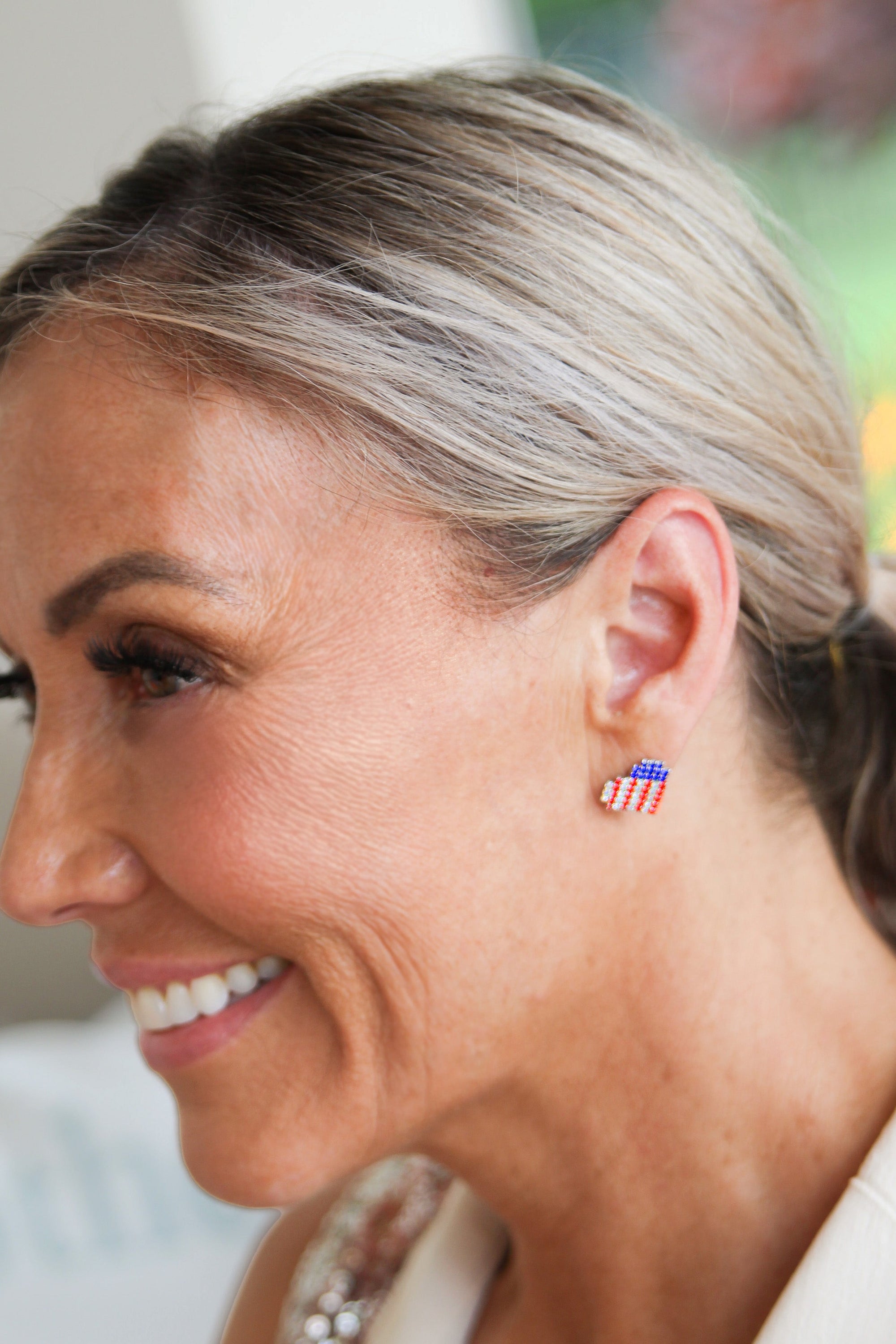 USA Flag Rhinestone Heart Stud Earrings