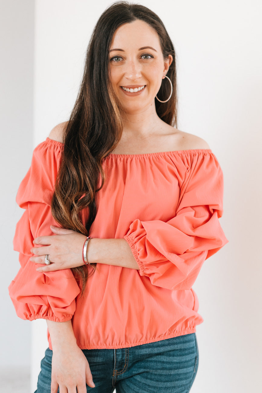 Off The Shoulder Blouse With Cinched Sleeve