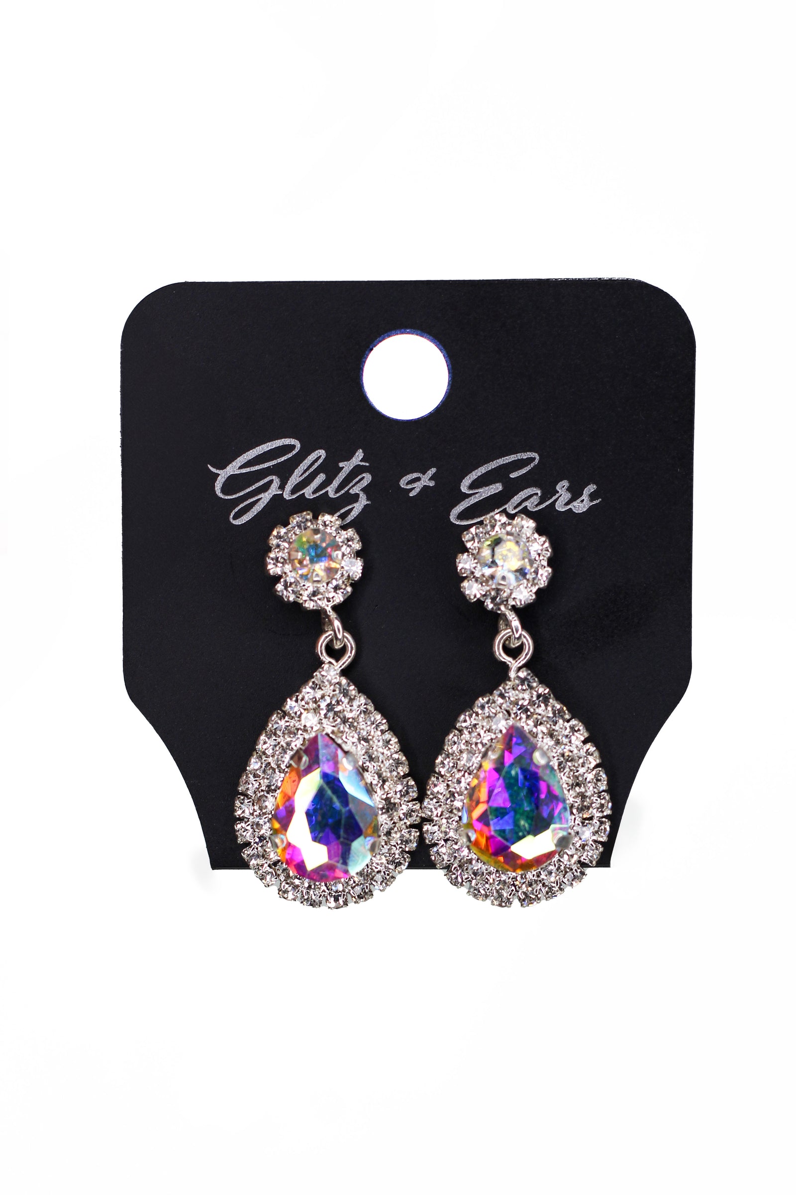 Spaced Stone with Trim Chain Teardrop Dangle Necklace