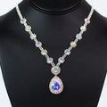 Spaced Stone with Trim Chain Teardrop Dangle Necklace