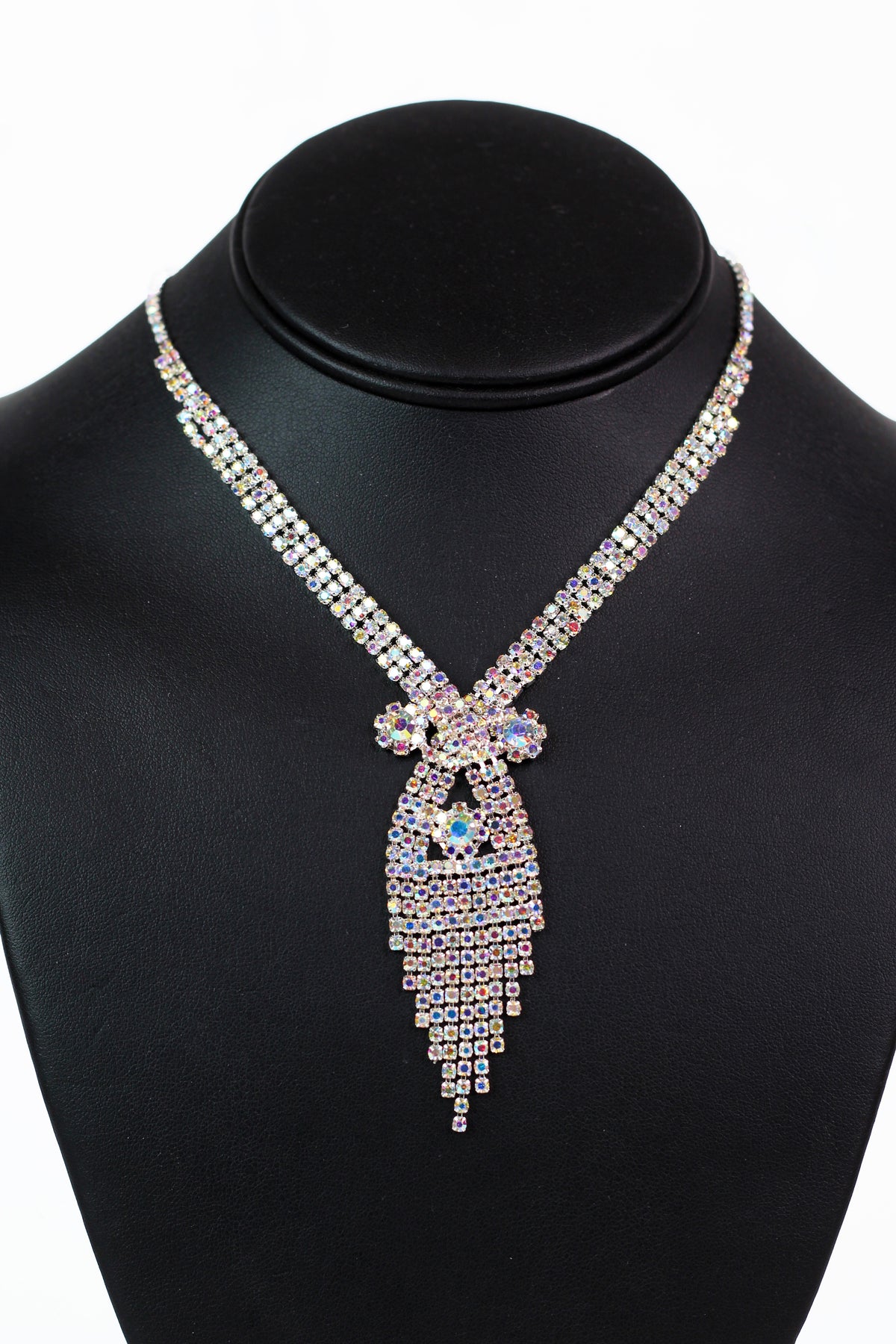 Bow Shape Fringe Rhinestone Necklace Set