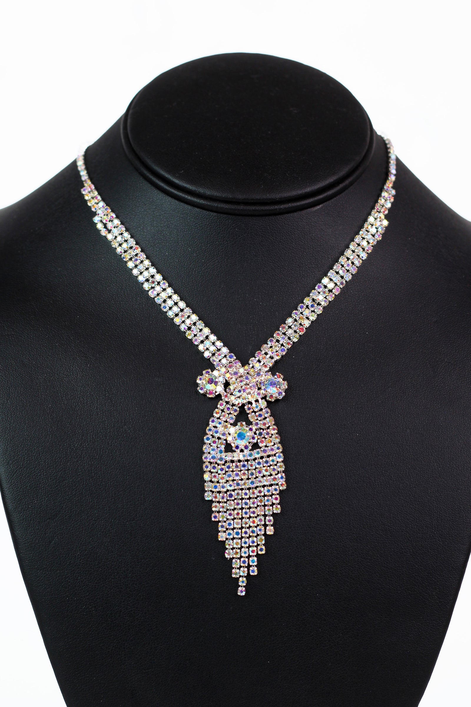 Bow Shape Fringe Rhinestone Necklace Set