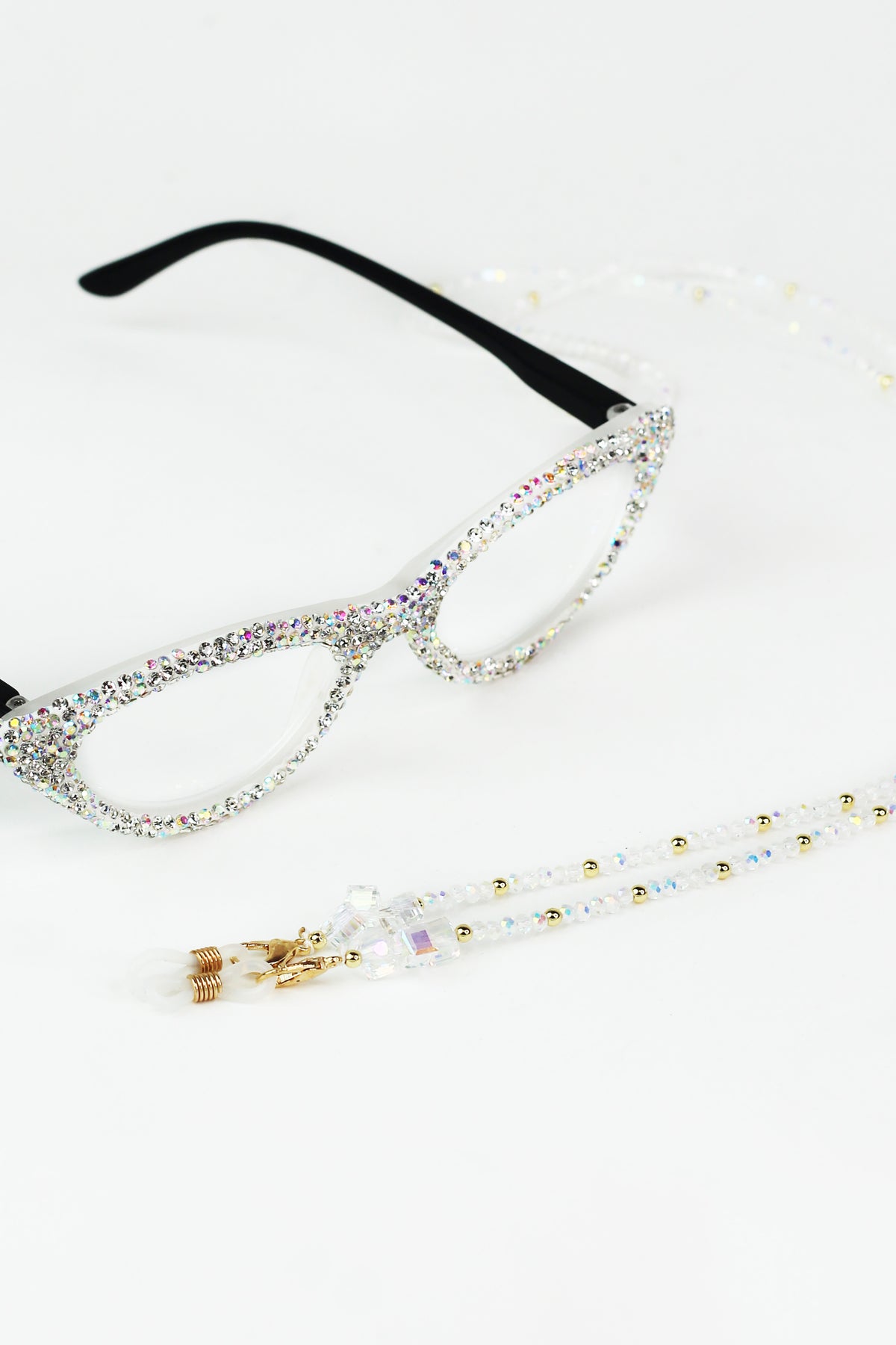 Thin Crystal Spaced Metal Ball Eyeglass Strap