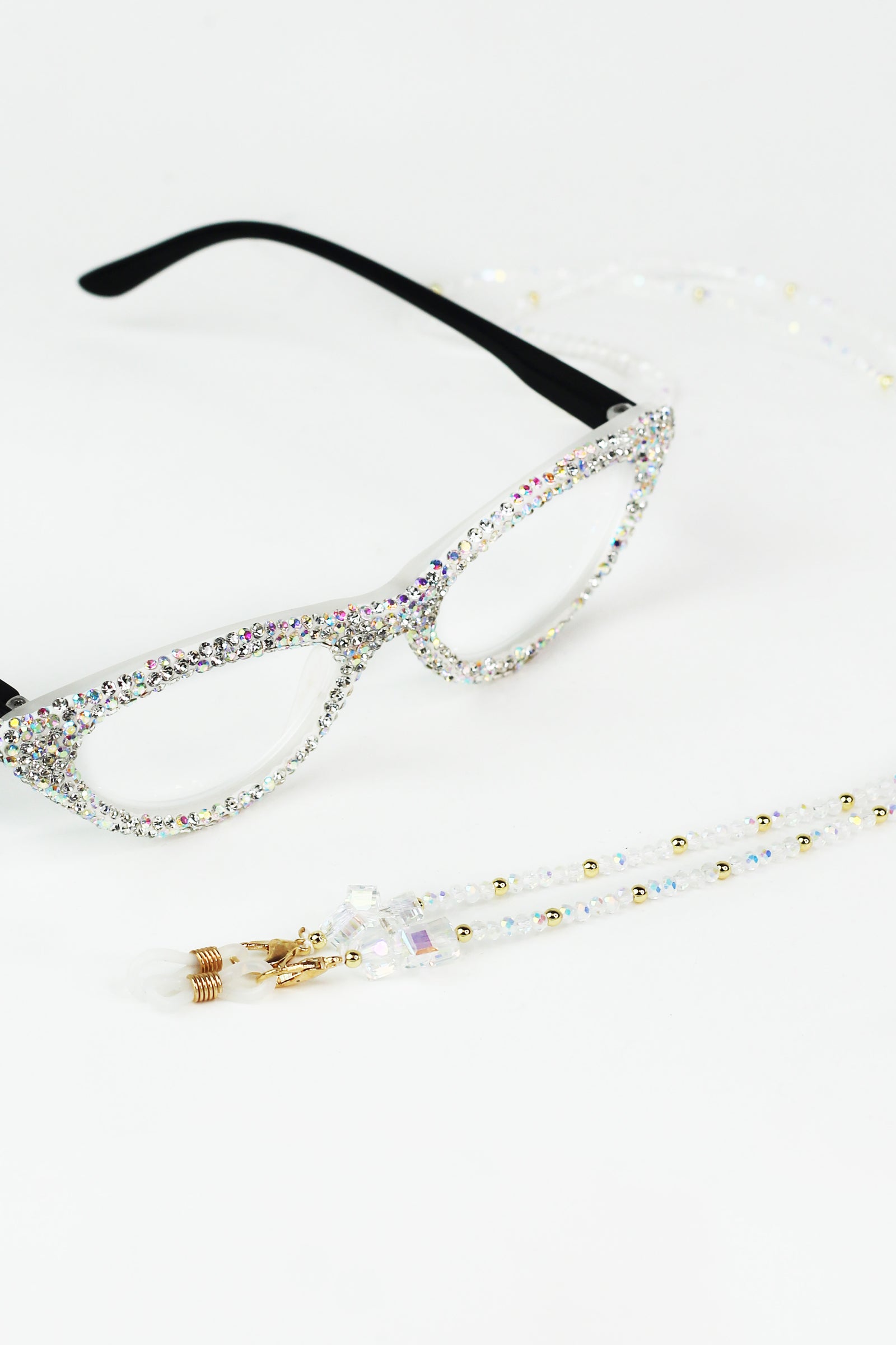 Thin Crystal Spaced Metal Ball Eyeglass Strap