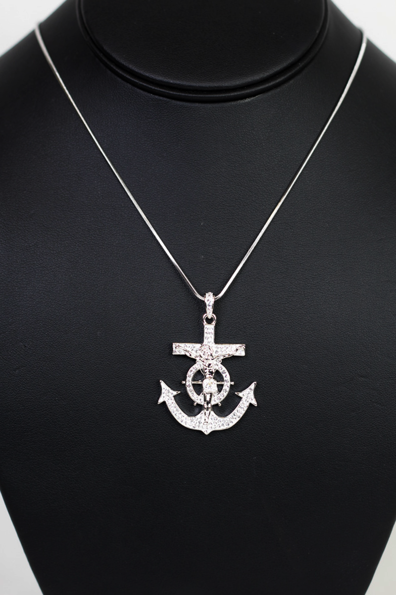 Rhinestone Anchor Cross &amp; Crucifix Necklace