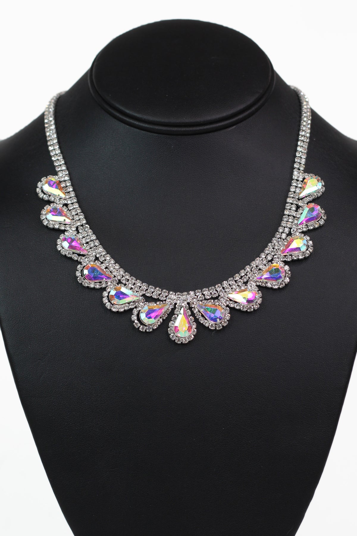 Rhinestone Scoop Slanted Teardrop Row Necklace - Glitz &amp; Ears Boutique