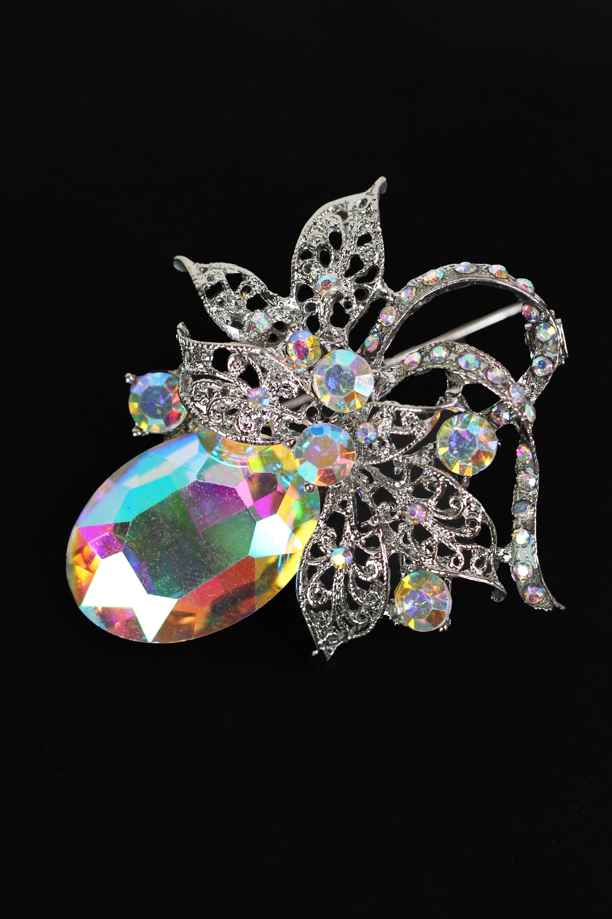 Swirl Vines Top XL Oval Stone Bottom Brooch