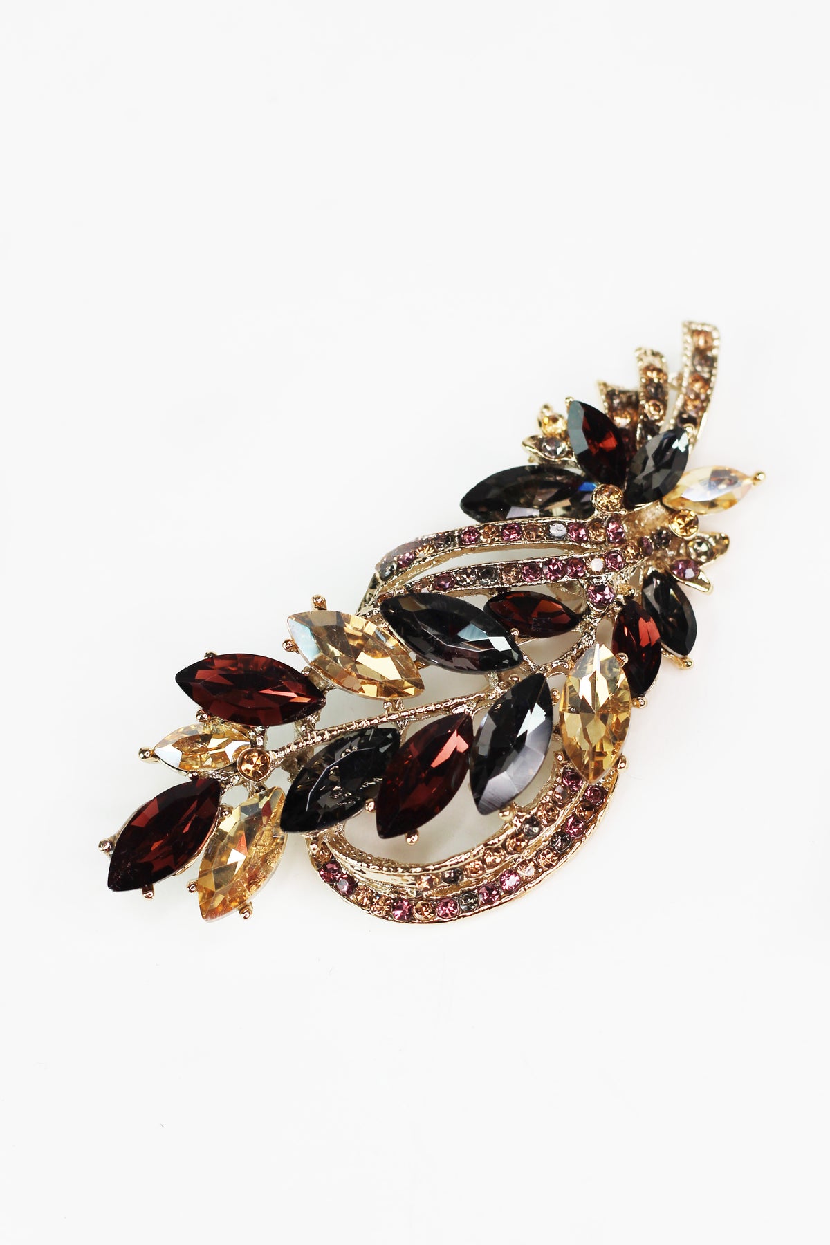 Arched Marquis Vine & Rhinestone Swirls Brooch