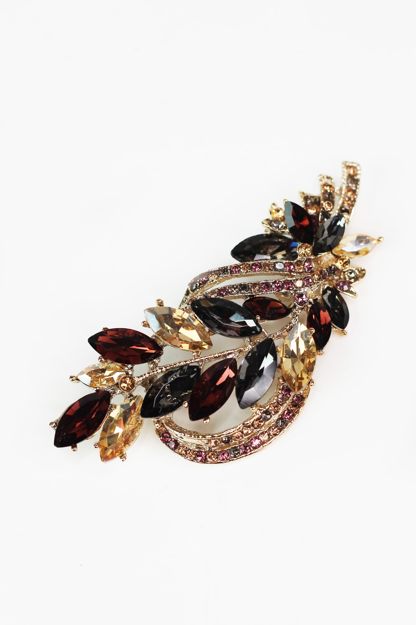 Arched Marquis Vine & Rhinestone Swirls Brooch