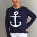 Long Sleeve Knit Nautical Anchor Beach Sweater