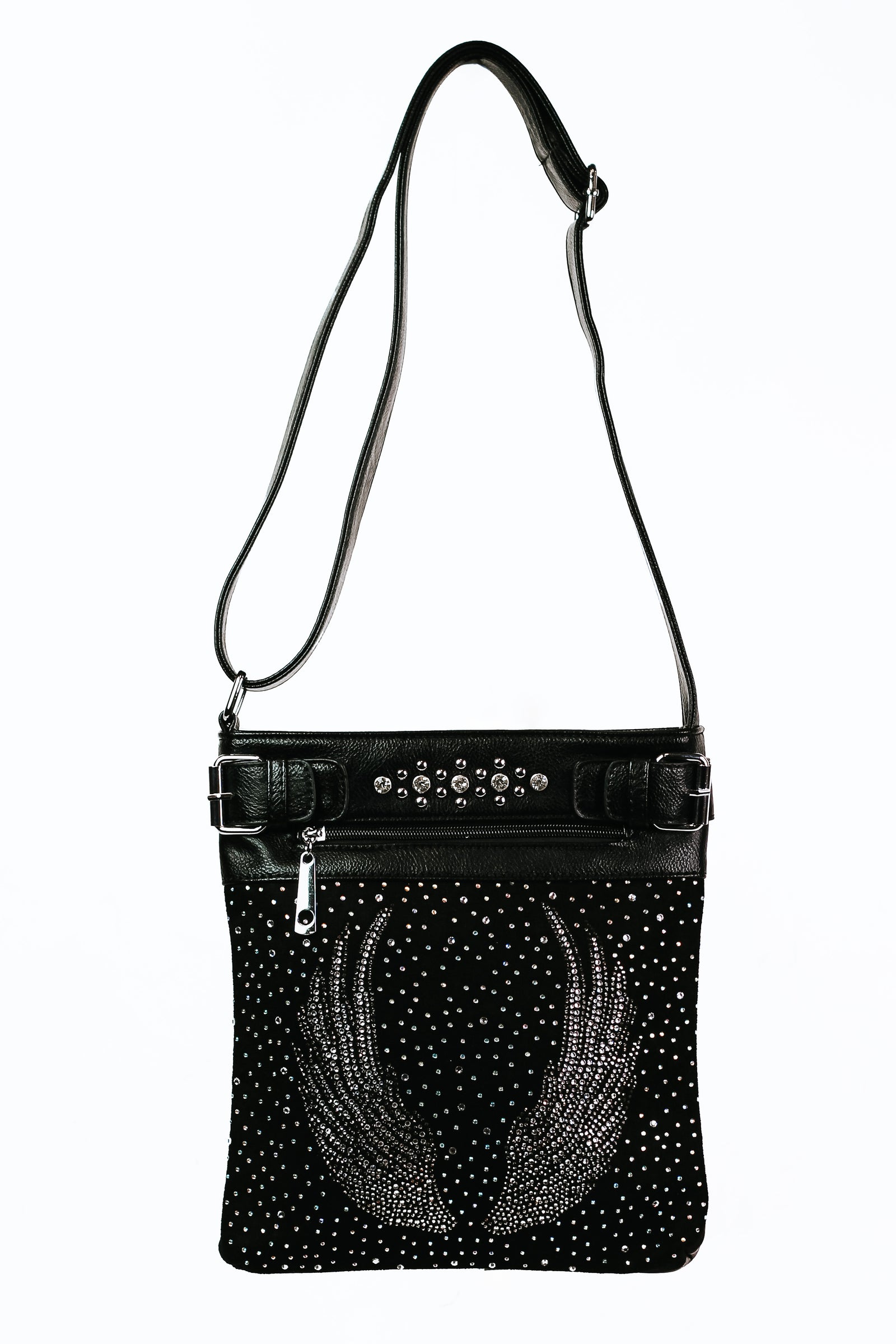 Rhinestone Angel Wings Embellished Messenger Bag