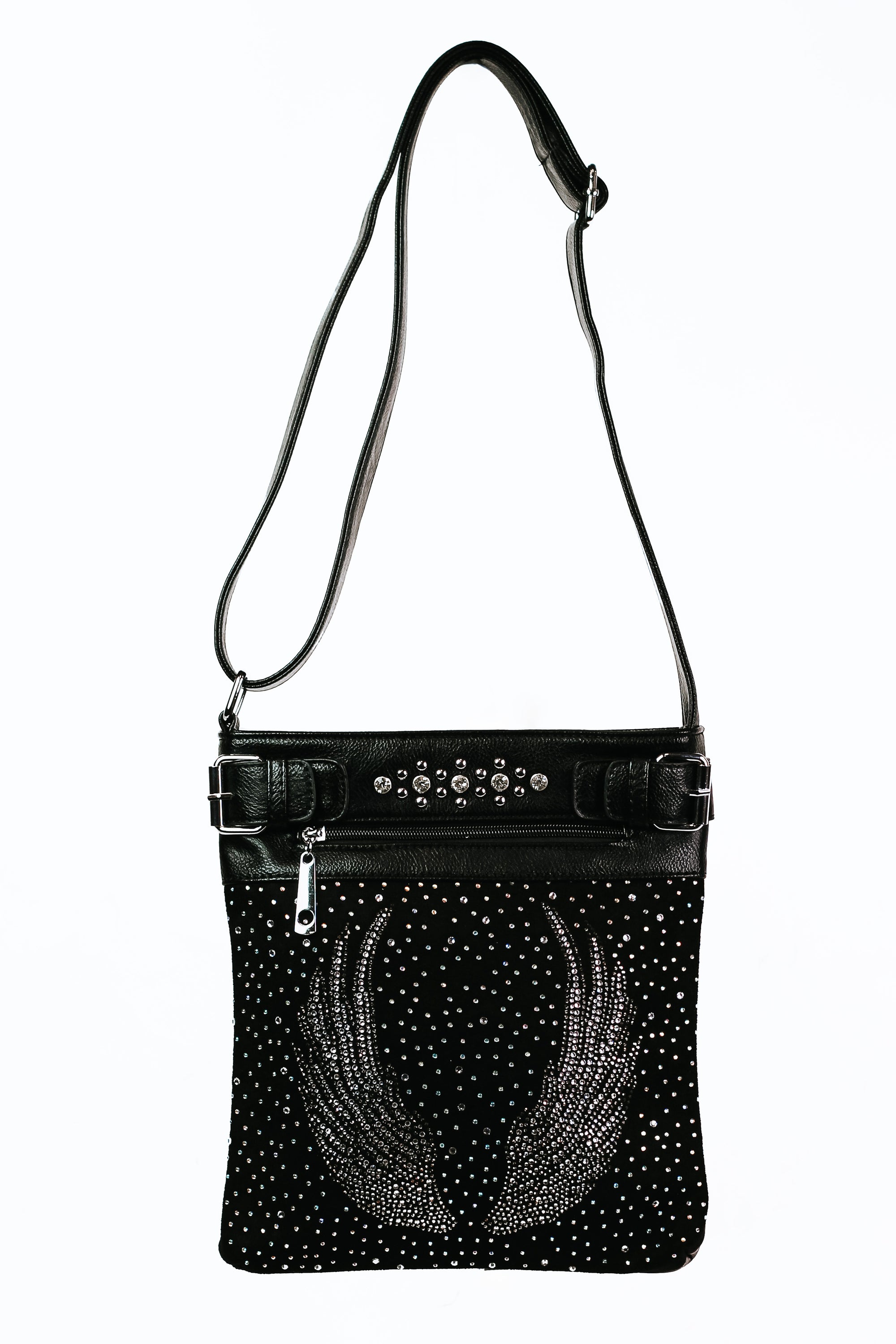 Rhinestone Angel Wings Embellished Messenger Bag