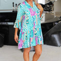 Mixed Animal Print V-Neck Button Down Boho Dress