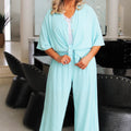 V-Neck Short Sleeve Button Down Top & Wide Leg Elastic Waist Pants Set