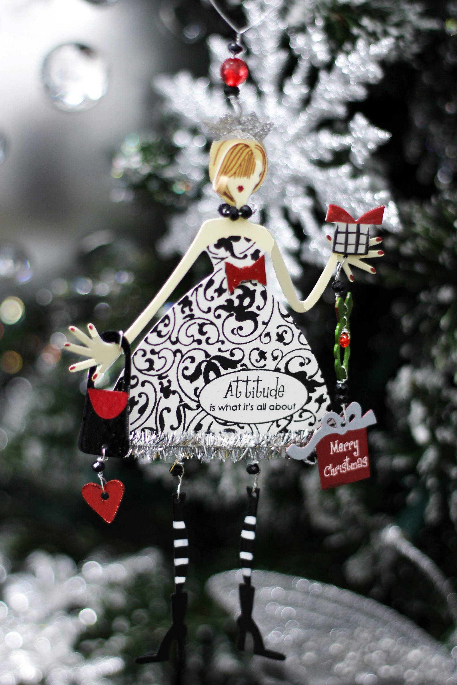 "Attitude" Stylish Lady Metal Christmas Ornament