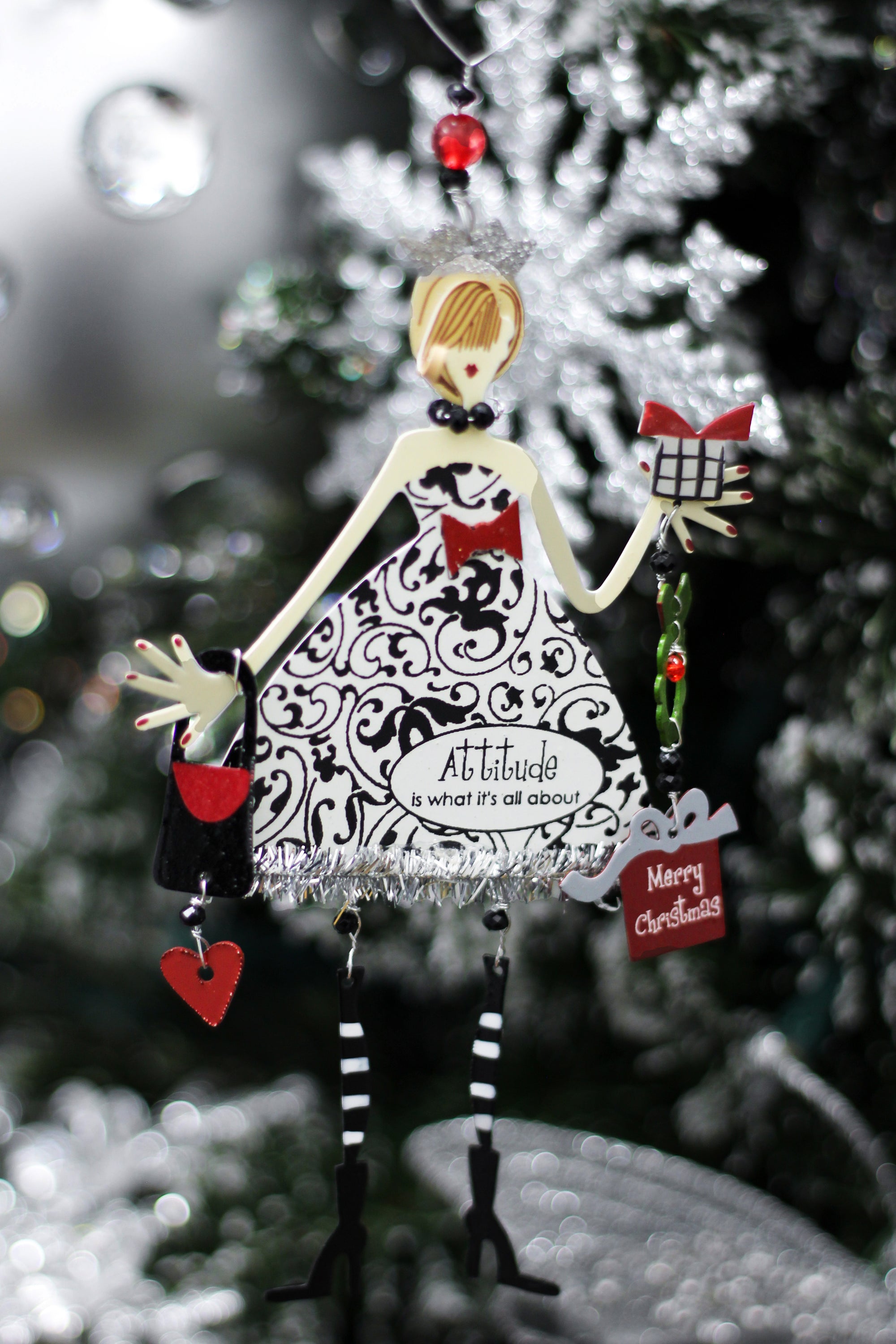 "Attitude" Stylish Lady Metal Christmas Ornament