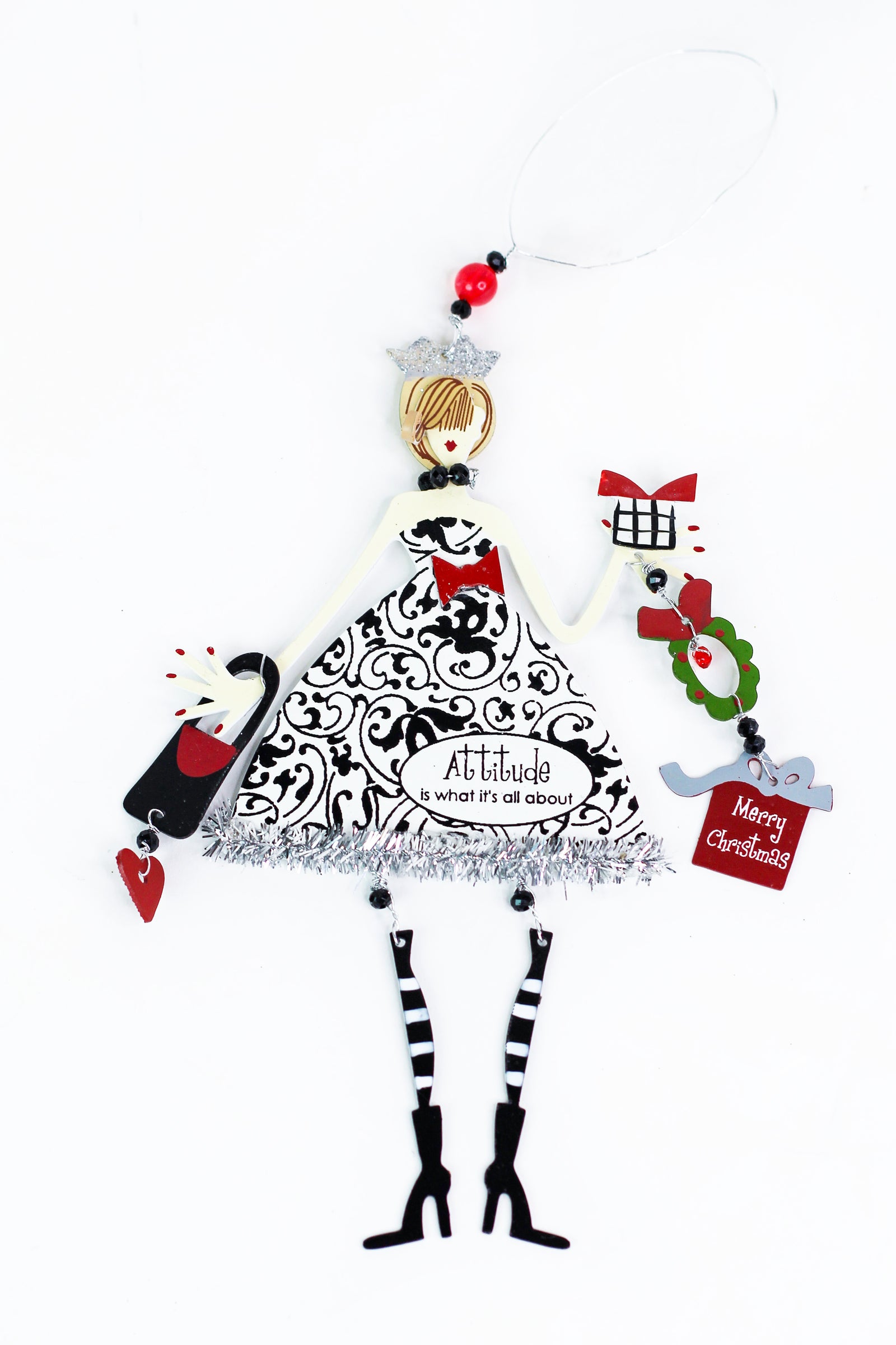 "Attitude" Stylish Lady Metal Christmas Ornament