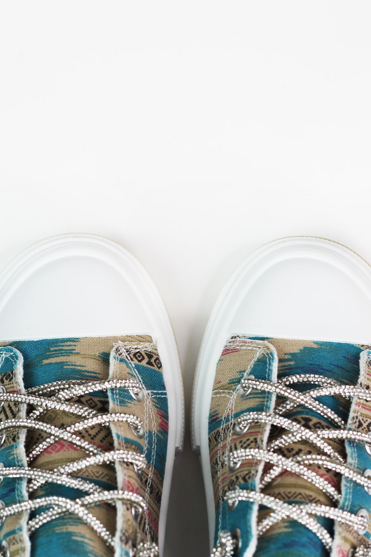 Aztec Print Canvas Sneakers w/ Rhinestone Shoe Laces