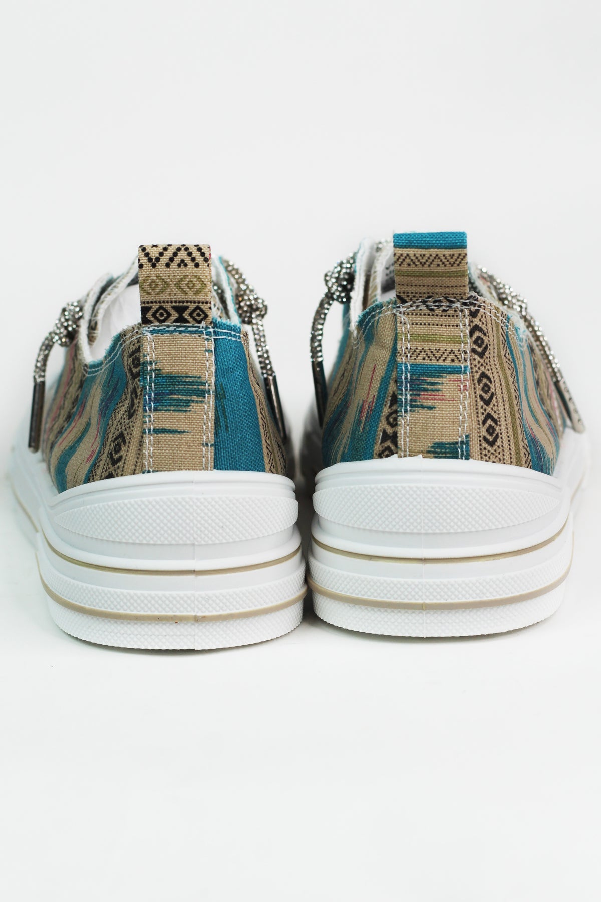 Aztec Print Canvas Sneakers w/ Rhinestone Shoe Laces