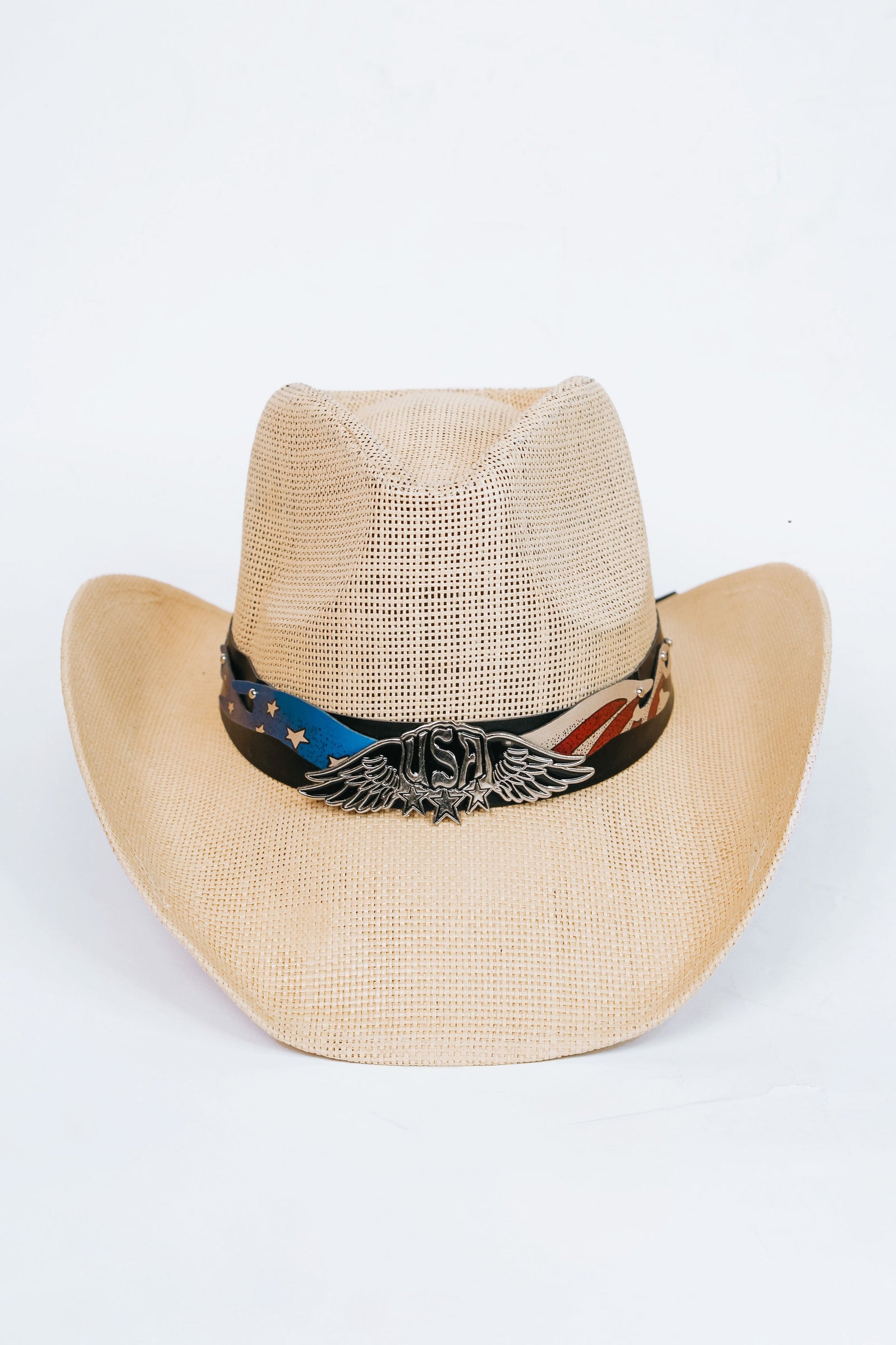 Straw Cowboy Hat w/ Patriotic Emblems