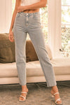 High Rise Rhinestone Front Straight Jeans