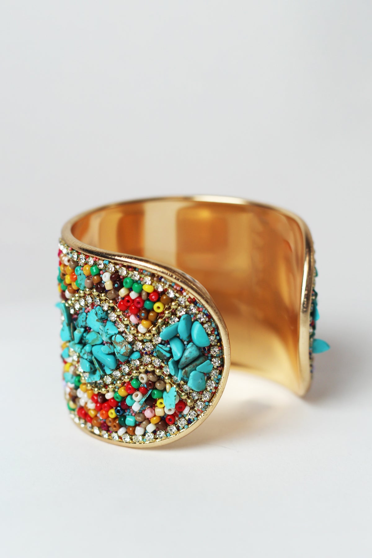 Multicolor Seed Beads & Wavy Pave Thick Cuff