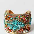 Multicolor Seed Beads & Wavy Pave Thick Cuff