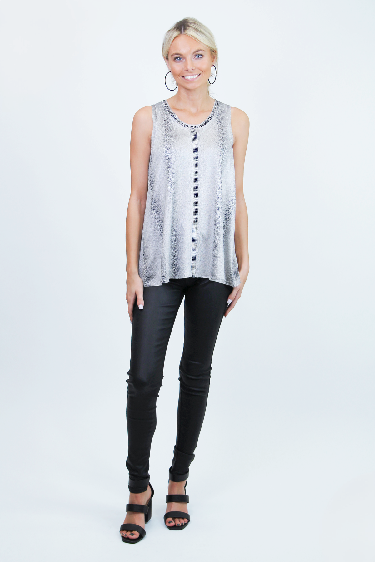 Snakeskin Print Rhinestone Sleeveless Top