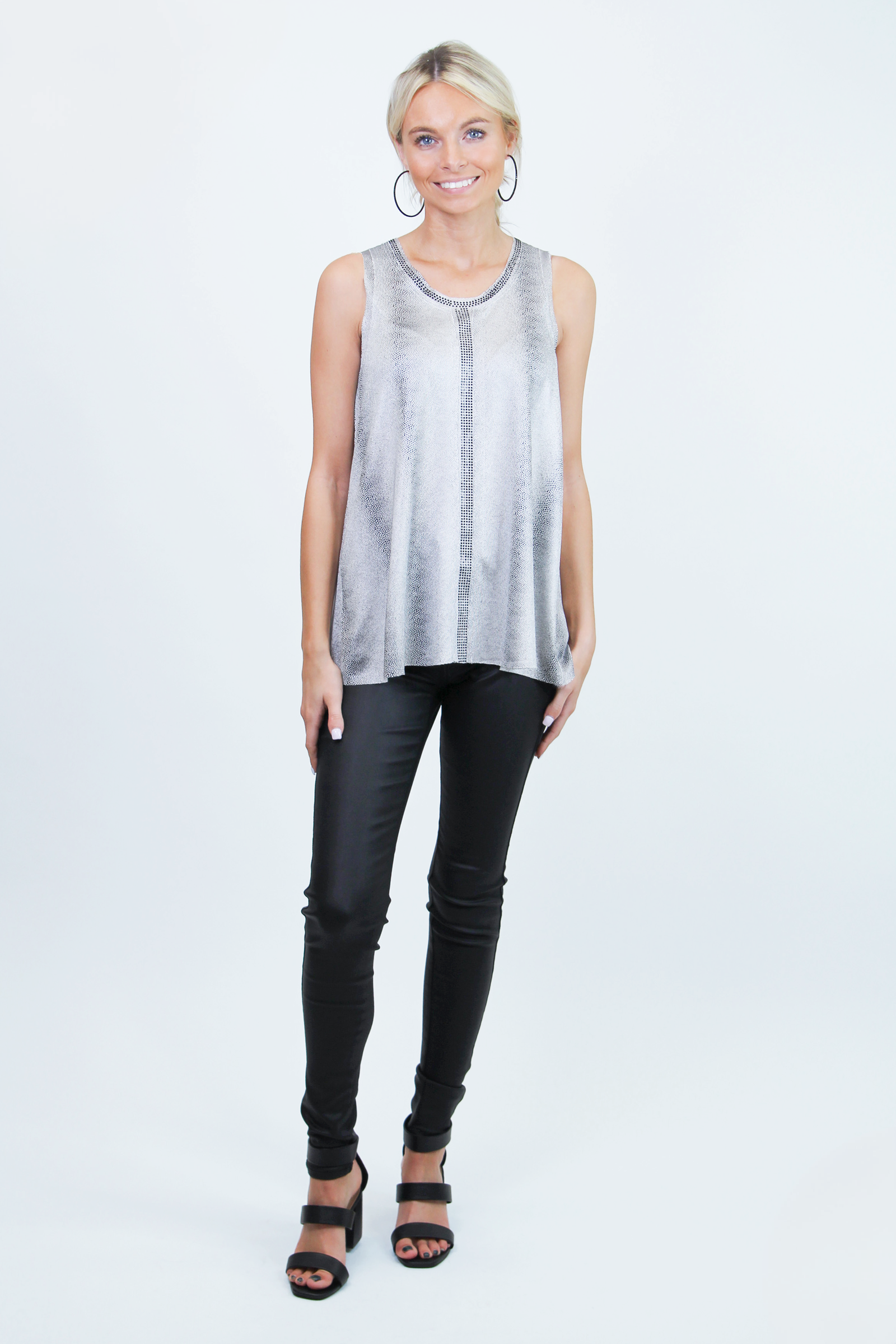 Snakeskin Print Rhinestone Sleeveless Top