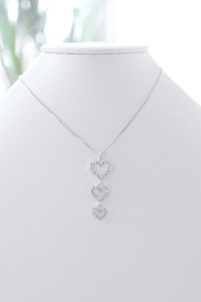 3 Open Rhinestone Heart Dangle Necklace