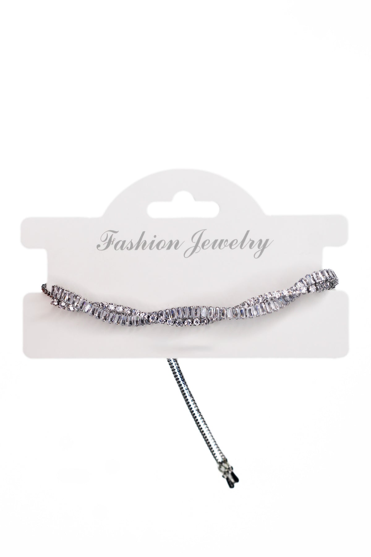 Baguette &amp; Rhinestone Strand Twist Adjustable Bracelet