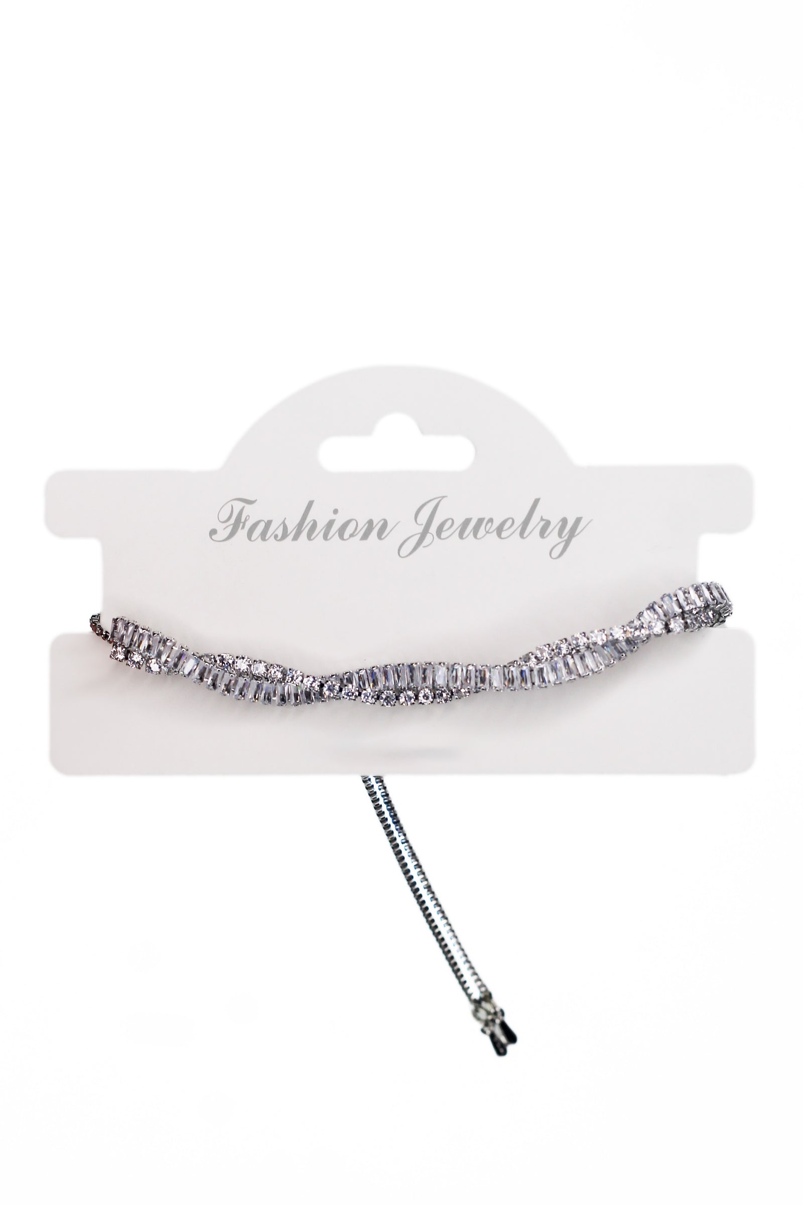 Baguette & Rhinestone Strand Twist Adjustable Bracelet