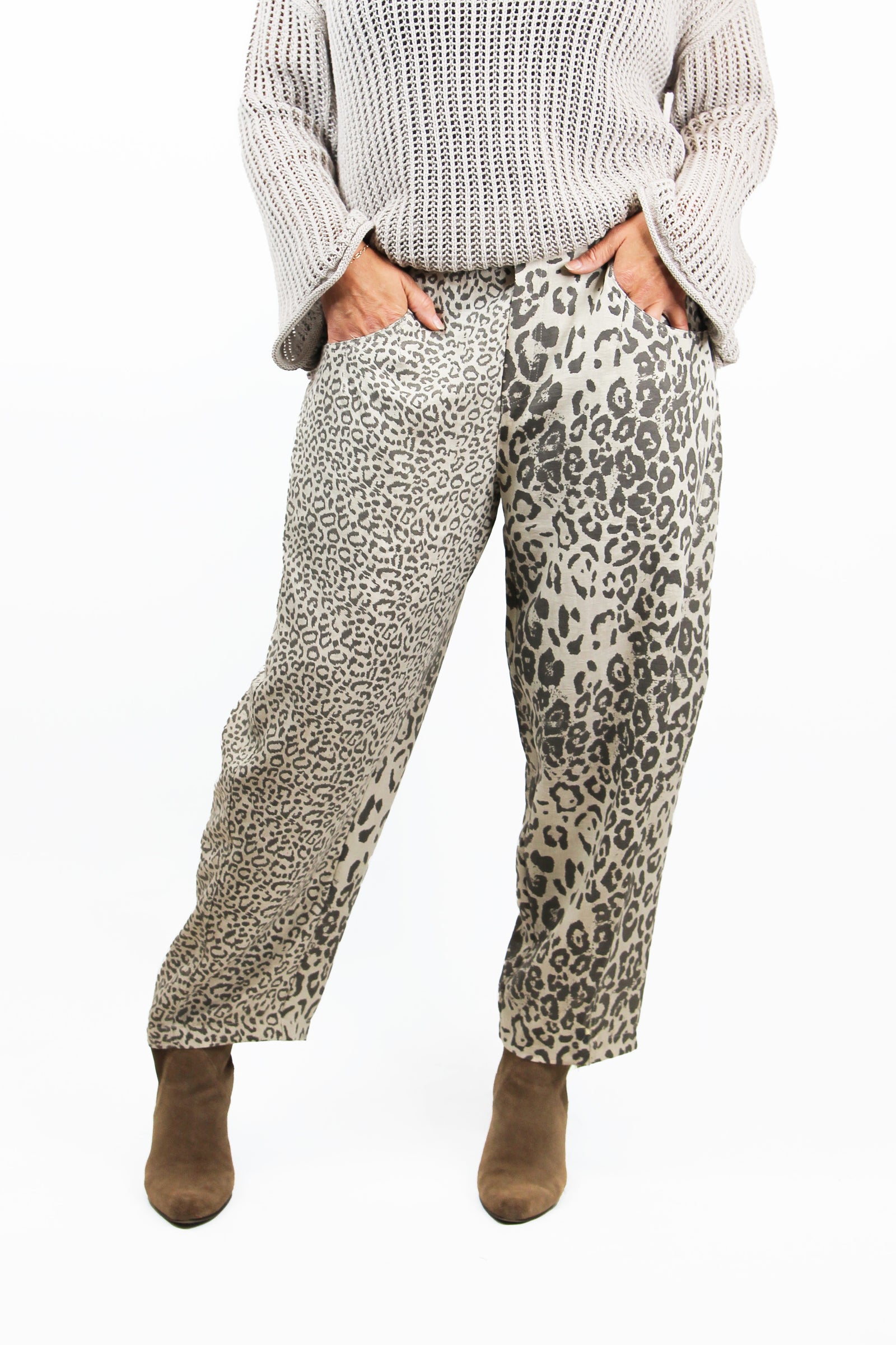 Leopard Elastic Waist Barrel Pants