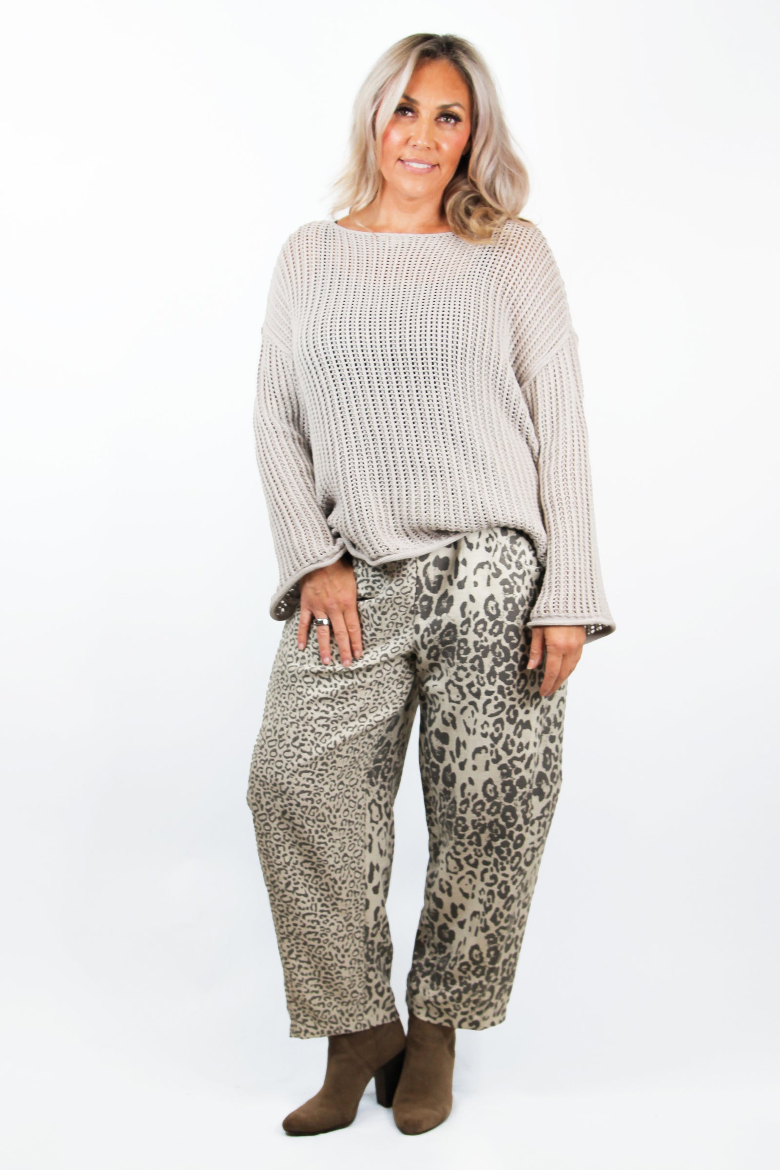Leopard Elastic Waist Barrel Pants