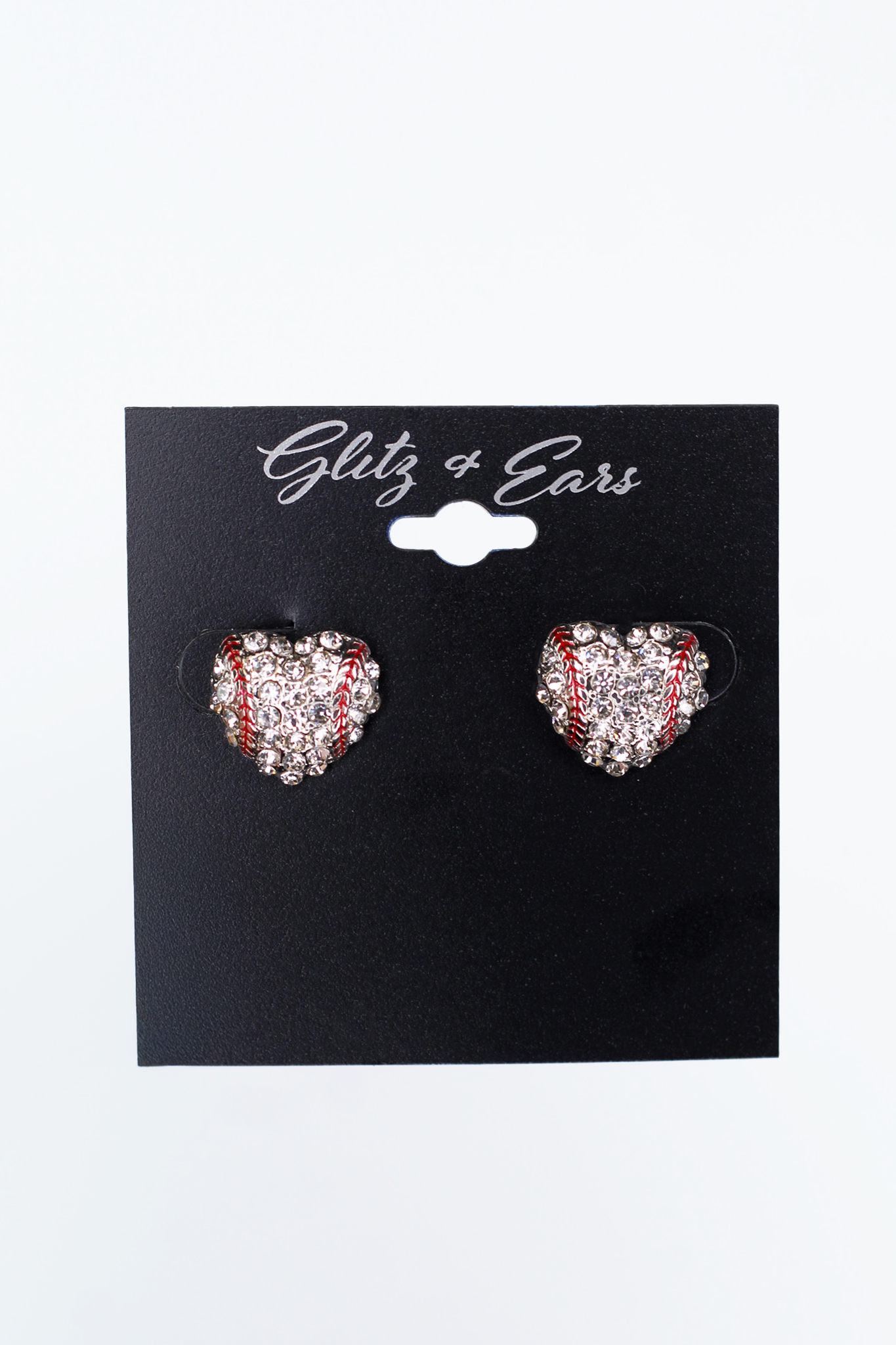 Rhinestone Baseball Heart Earring Studs