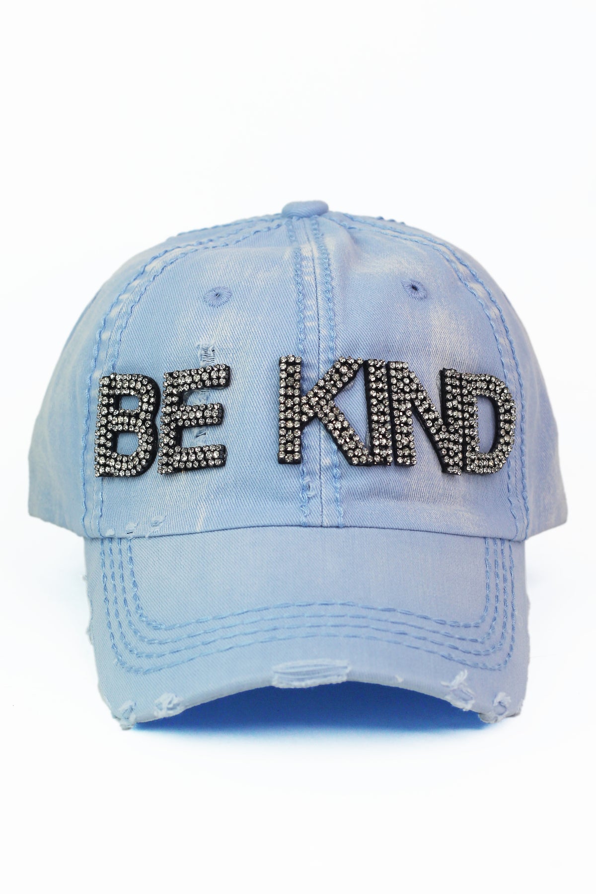 Distressed Rhinestone "BE KIND" Baseball Cap