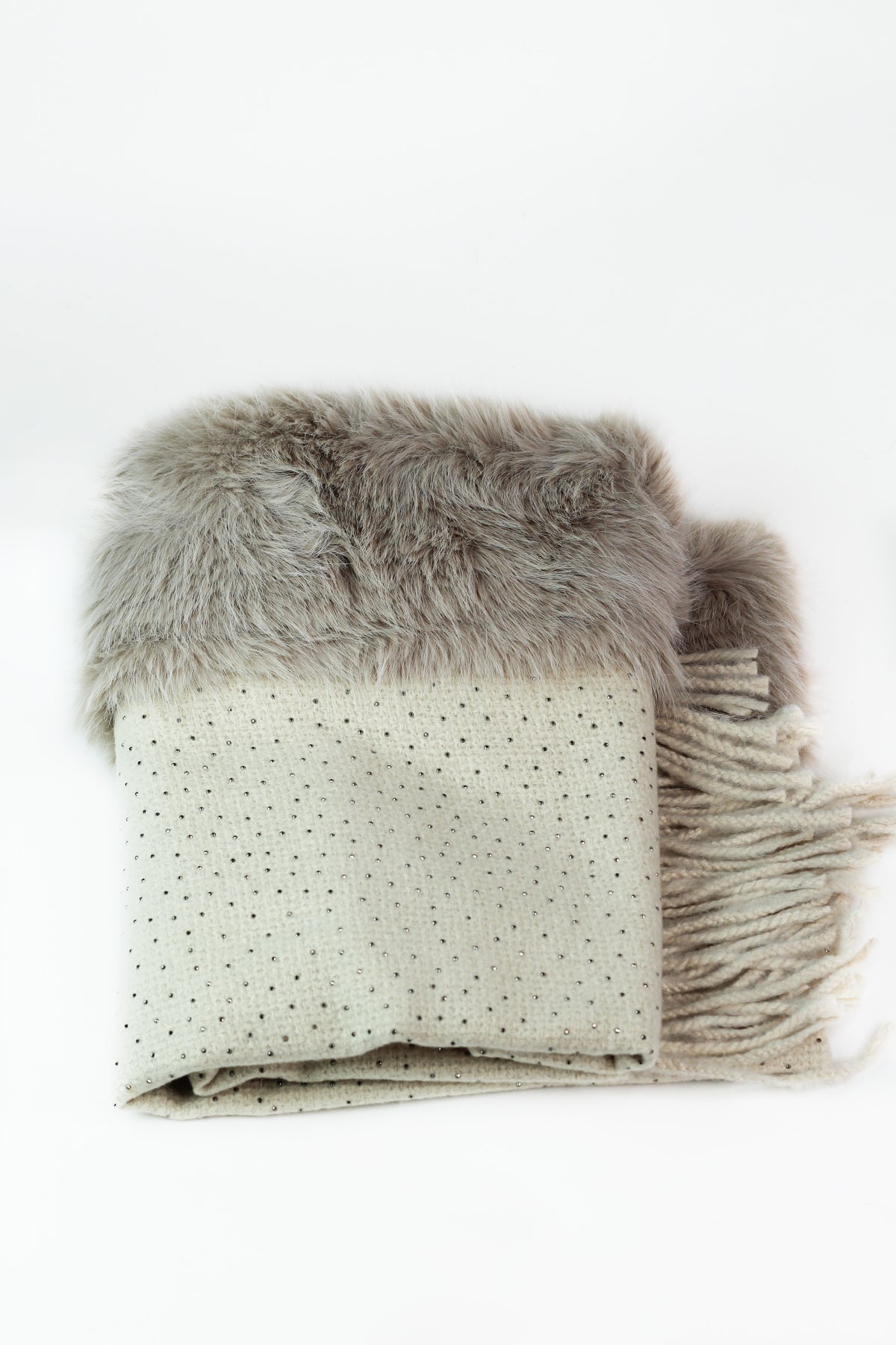 Faux Fur & Rhinestone Soft Woven Scarf