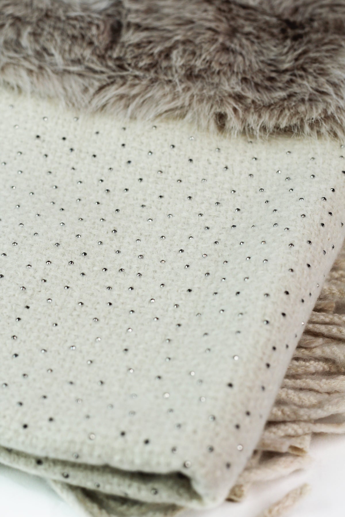 Faux Fur & Rhinestone Soft Woven Scarf