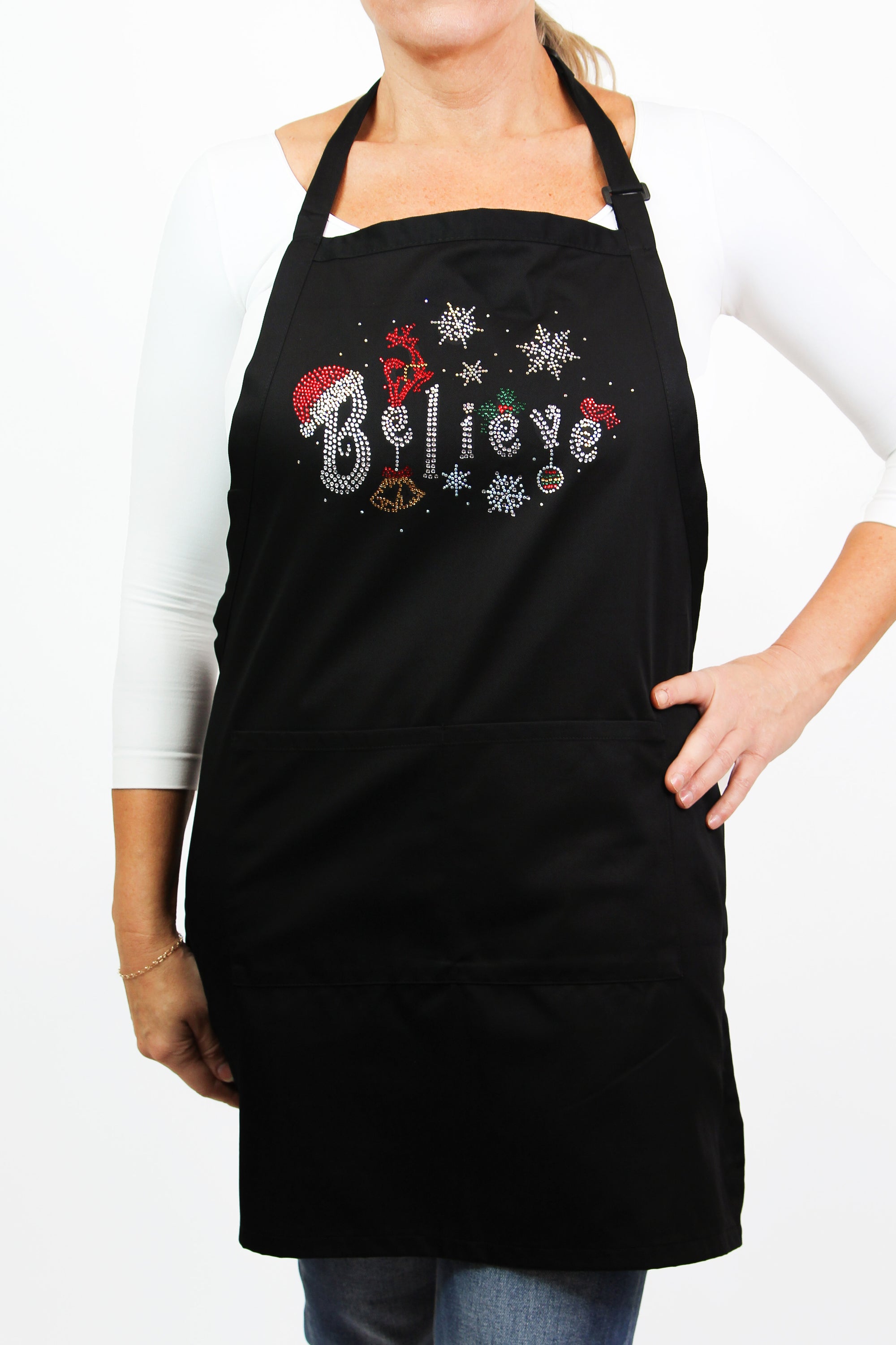 Rhinestone Believe Ornaments Adjustable Neck Apron