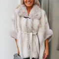 Suede Belted Cape w/Wide Vegan Fur Collar & Cuffs