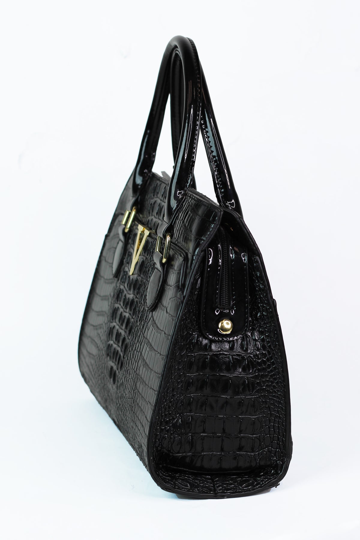 Faux Alligator Handbag w/ Patent Handles