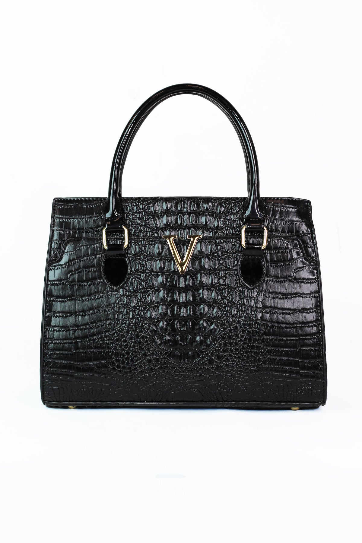 Faux Alligator Handbag w/ Patent Handles